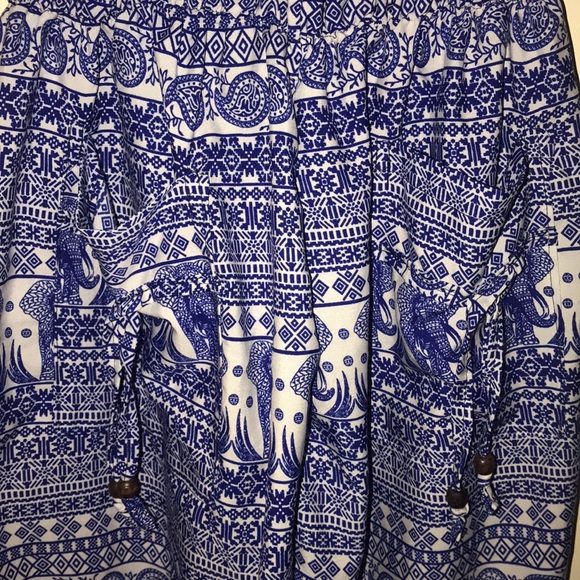 Bohemian flowy blue and white elephant pants - Picture 3 of 3